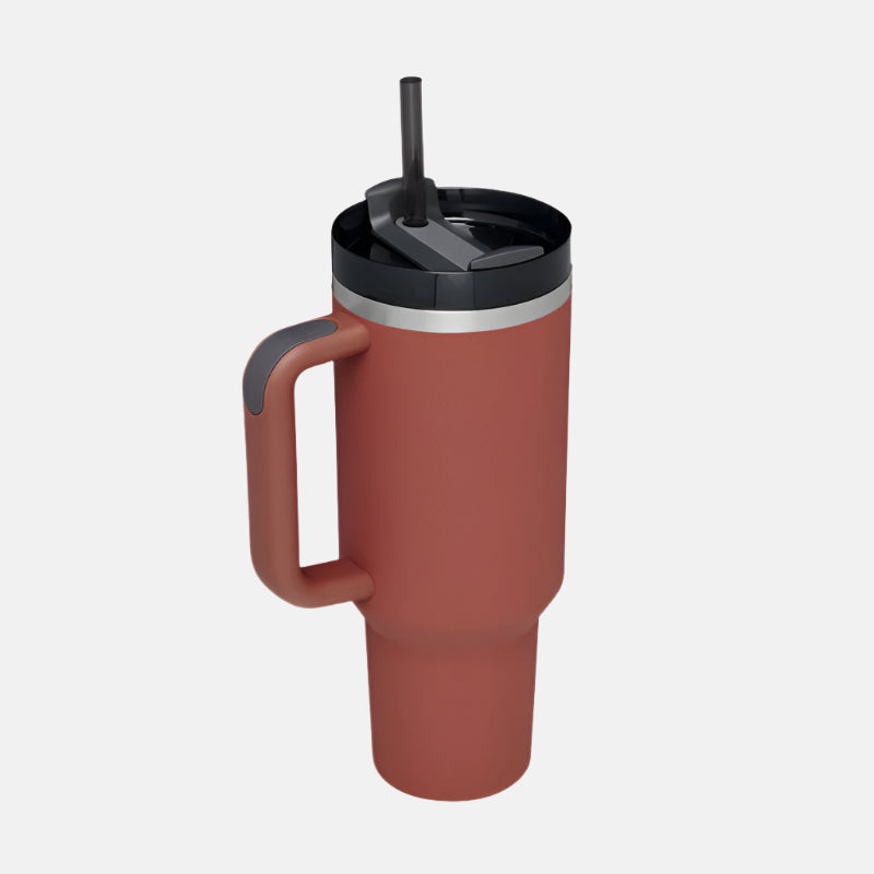 40oz Stainless Steel Tumbler – Spill-Proof with Handle and Straw