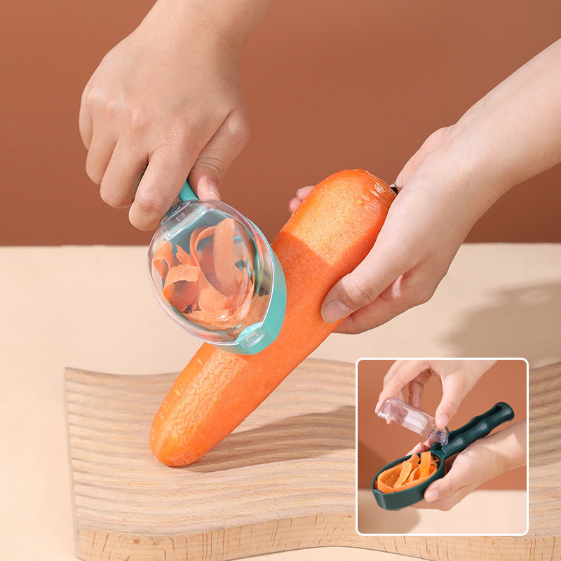 2-in-1 Peeler – Slice and Store Peels in One Motion
